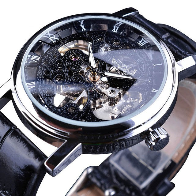 Skelett-Herrenuhr mit Kunstlederarmband