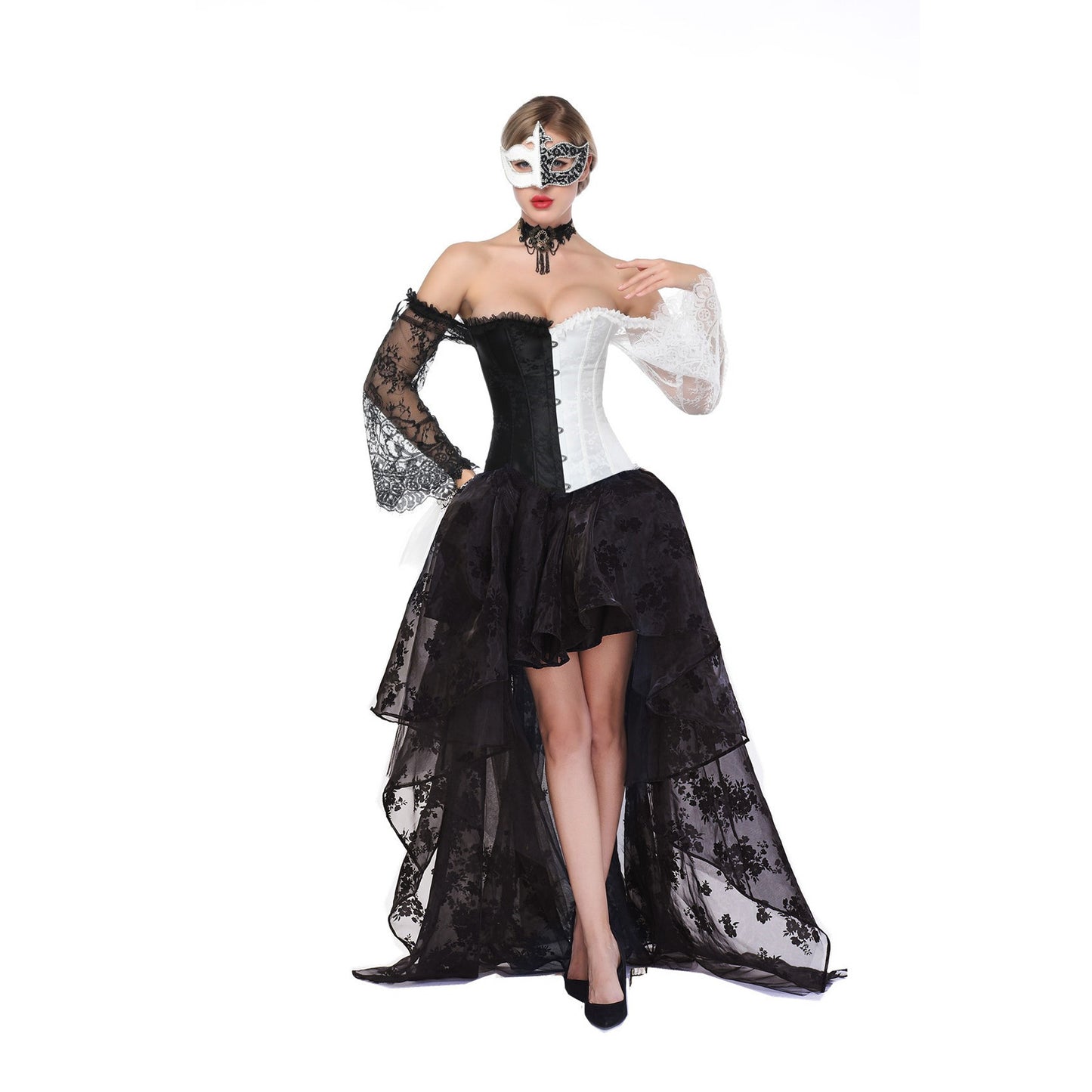 Zweifarbiges Steampunk-Gothic-Kleid