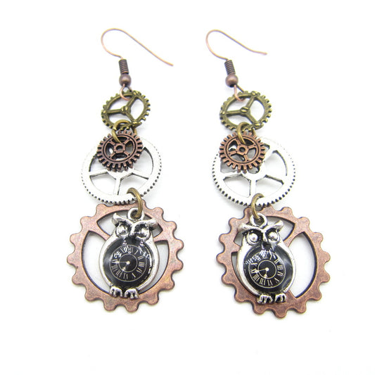 Steampunk-Eulenohrringe