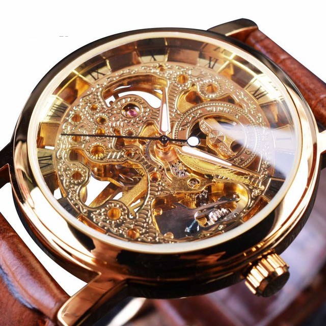 Skelett-Herrenuhr mit Kunstlederarmband