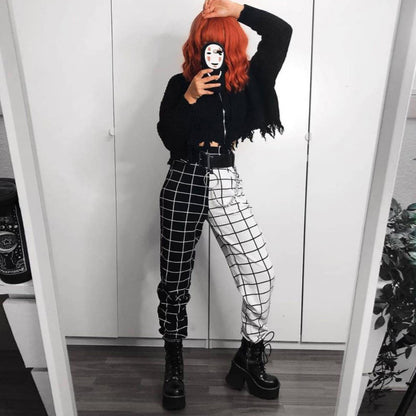 Gothic-Hose für Damen, schwarz-weiß
