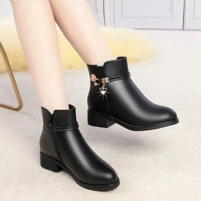 Schwarze PU-Ankle-Boots mit Absatz
