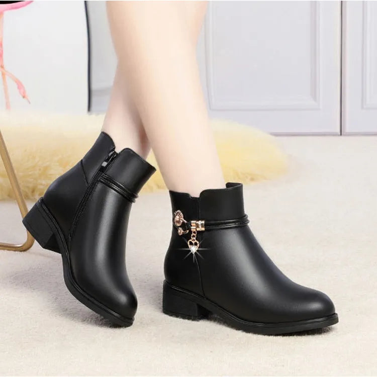 Schwarze PU-Ankle-Boots mit Absatz