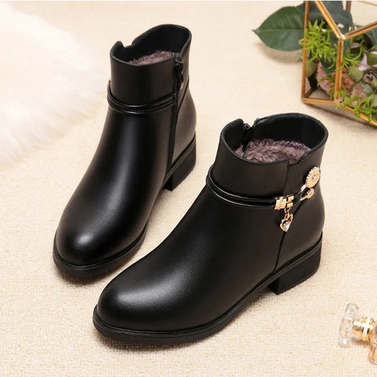 Schwarze PU-Ankle-Boots mit Absatz
