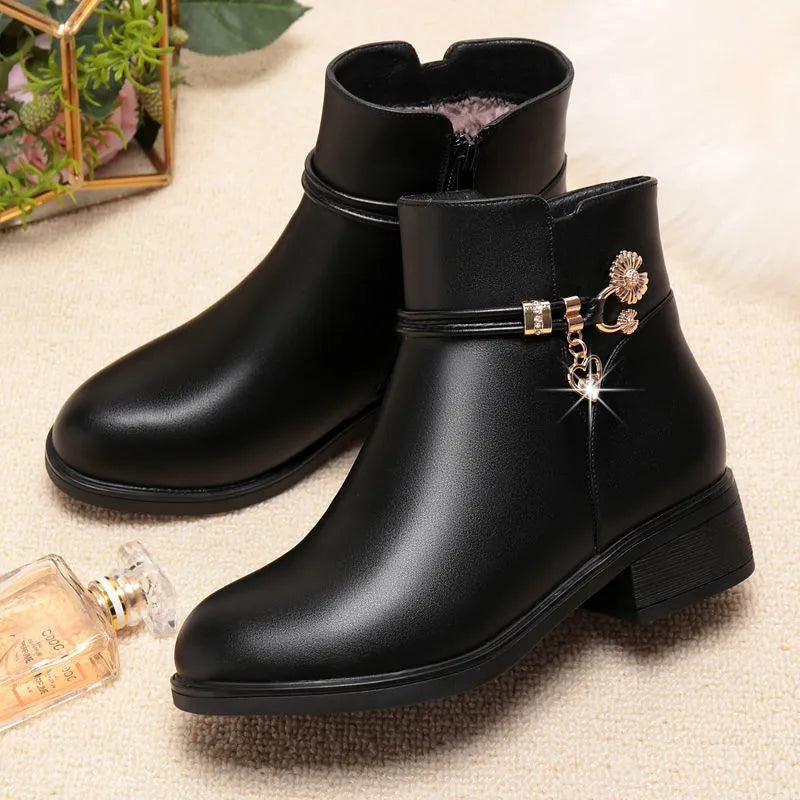 Schwarze PU-Ankle-Boots mit Absatz