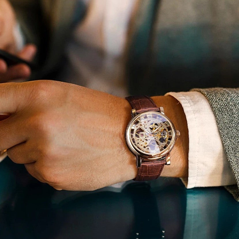 Skelett-Herrenuhr mit Kunstlederarmband